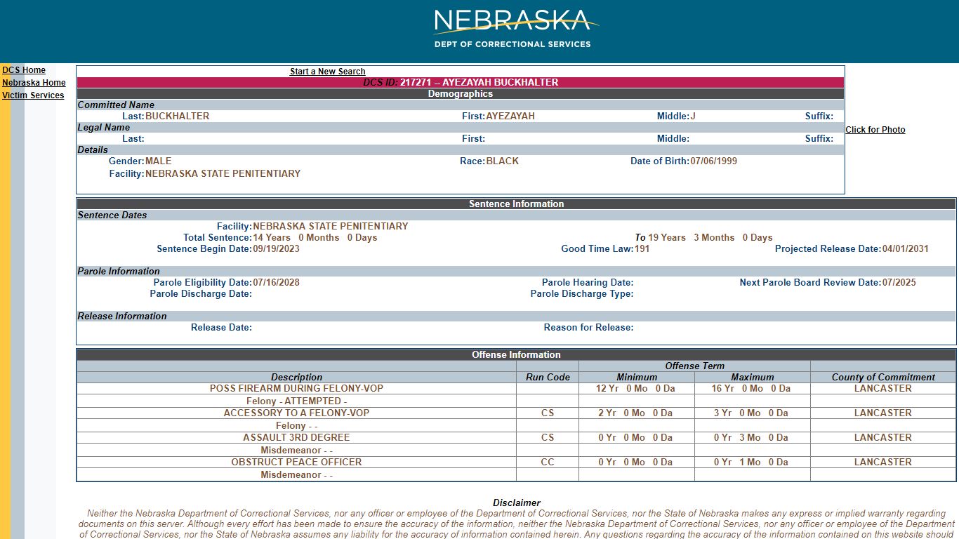 Nebraska Inmate Details